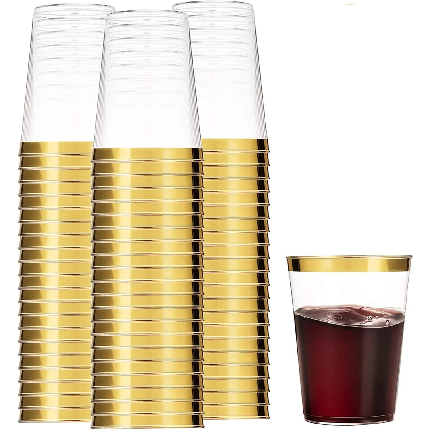50 Pcs of 10oz Plastic Disposable Cups Gold Rim Tumblers