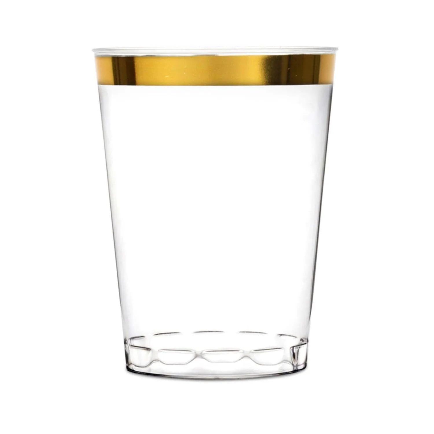 50 Pcs of 10oz Plastic Disposable Cups Gold Rim Tumblers