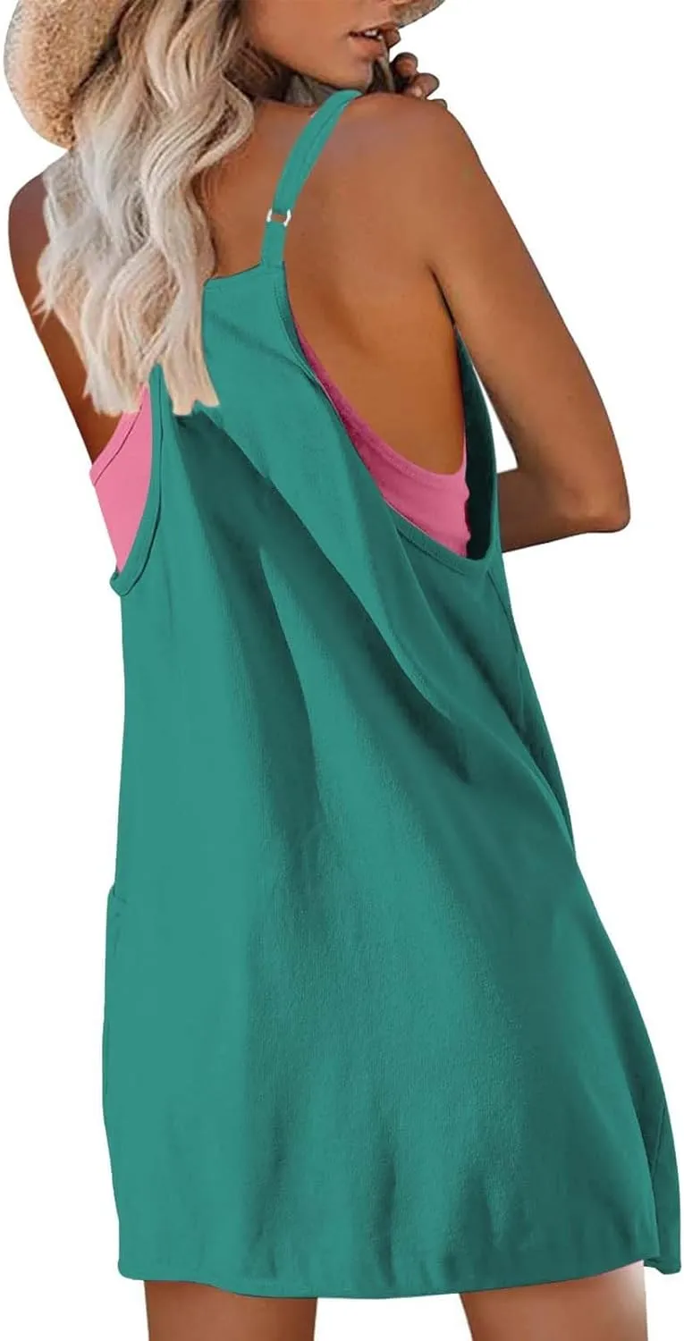 Athletic Dress for Women Casual Sleeveless Spaghetti Strap Sundress Workout Short Tennis Dress with Pockets