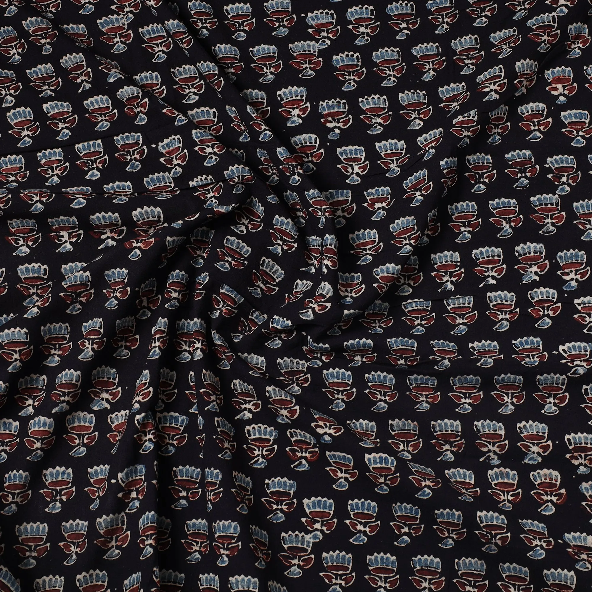 Black - Ajrakh Block Printed Cotton Precut Fabric (1.2 meter) 10