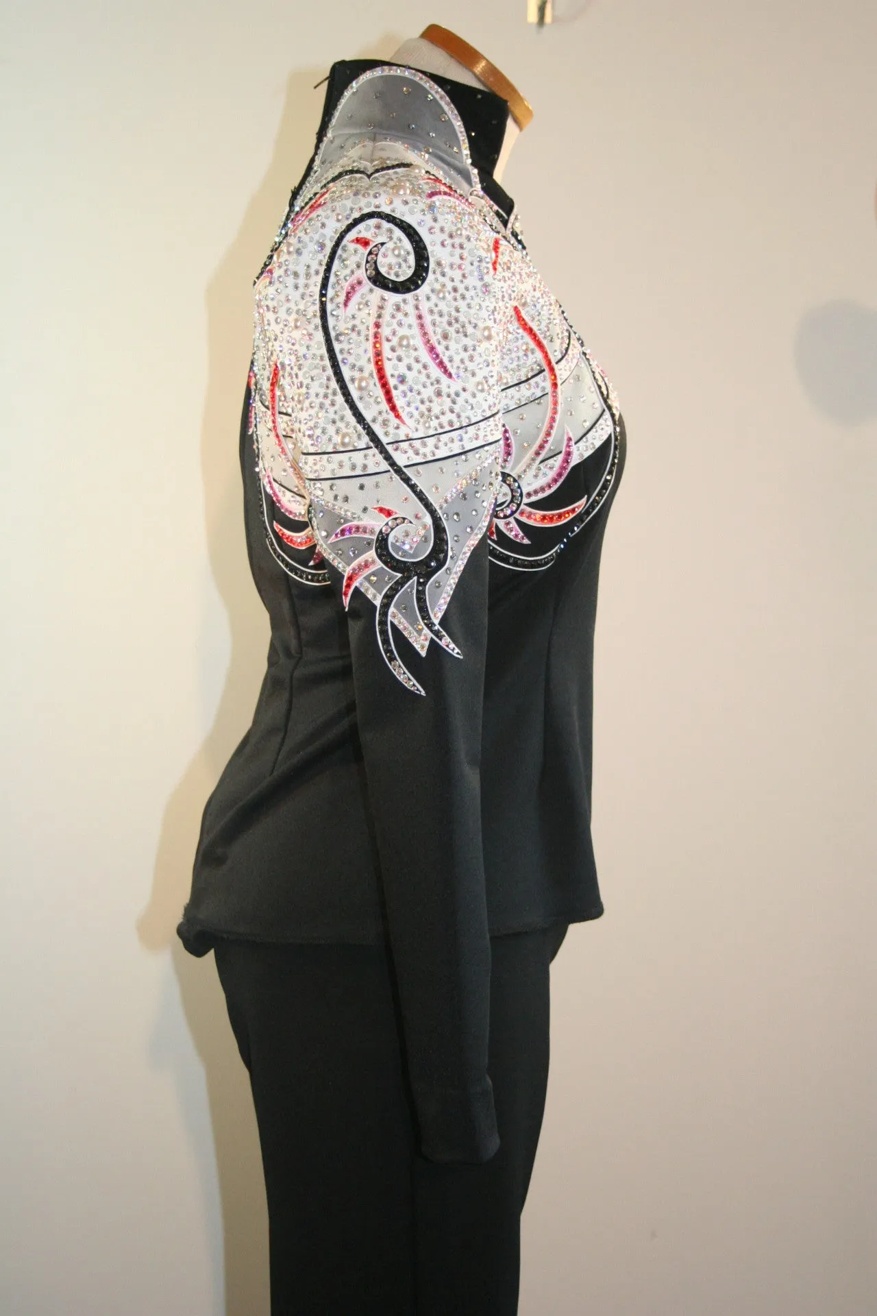 Black Equitation Blouse w/White, Grey, Red and Pink, Ladies M, 0501A
