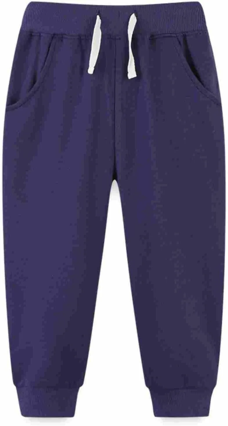 Boys Jogger Pull on Sweatpants Solid Elastic Waist Athletic Running Sport Long Pants Toddler Straight Casual Trousers