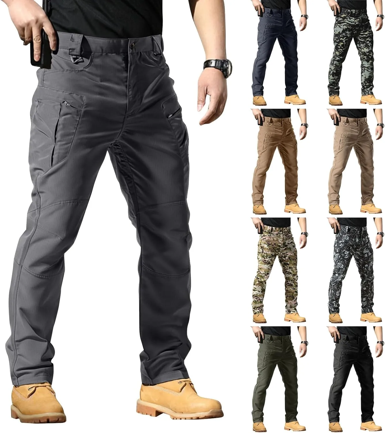 Cargo Pants for Men Relaxed Fit Waterproof Ripstop Tactical Pants Lightweight Flexcamo Hiking Pant Multi Pockets