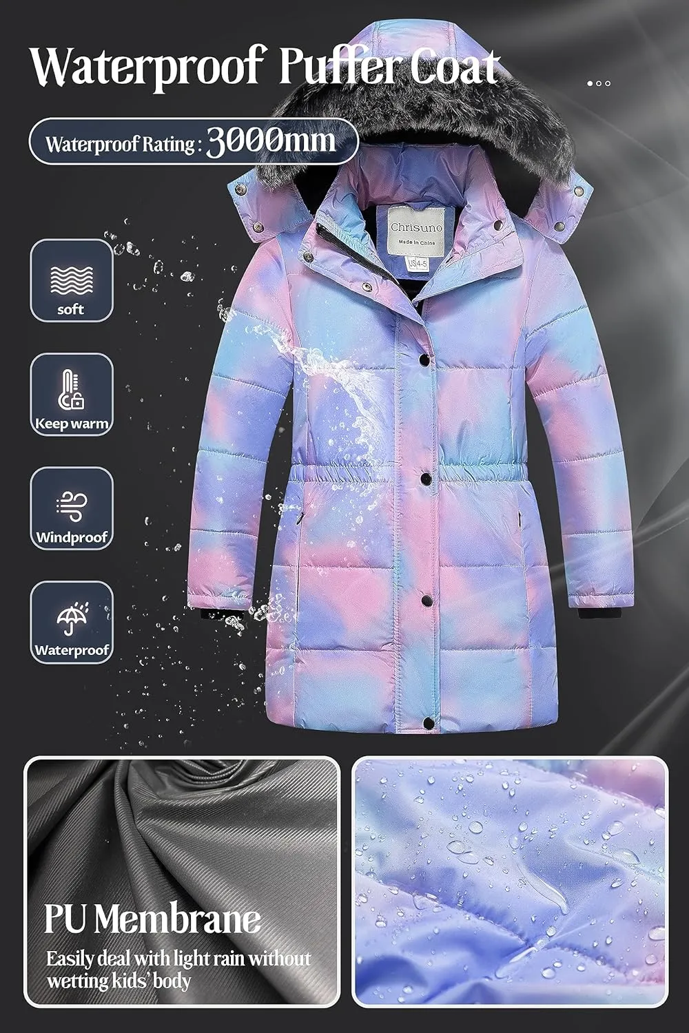 Chrisuno Girl's Long Parka Warm Winter Coat Water Resistant Quilted Puffer Jacket Snow Outwear