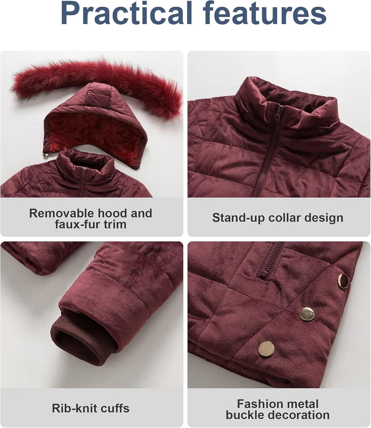 Chrisuno Women's Casual Short Winter Puffer Coat Soft Faux Fur Lining Lightweight Warm Jackets With Removable Hood