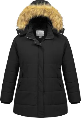 Chrisuno Women's Plus Size Winter Coat Waterproof Long Puffer Jacket Warm Thicken Parka with Removable Fur Hood