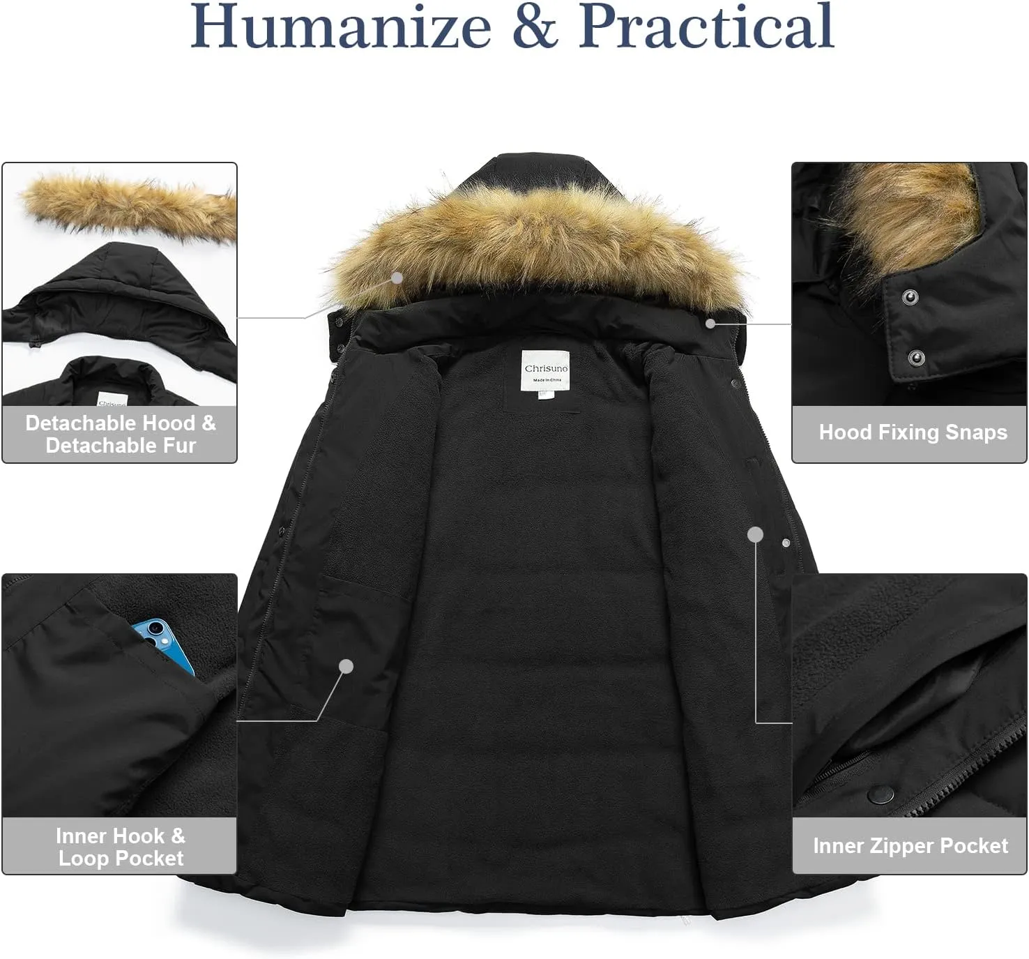 Chrisuno Women's Plus Size Winter Coat Waterproof Long Puffer Jacket Warm Thicken Parka with Removable Fur Hood