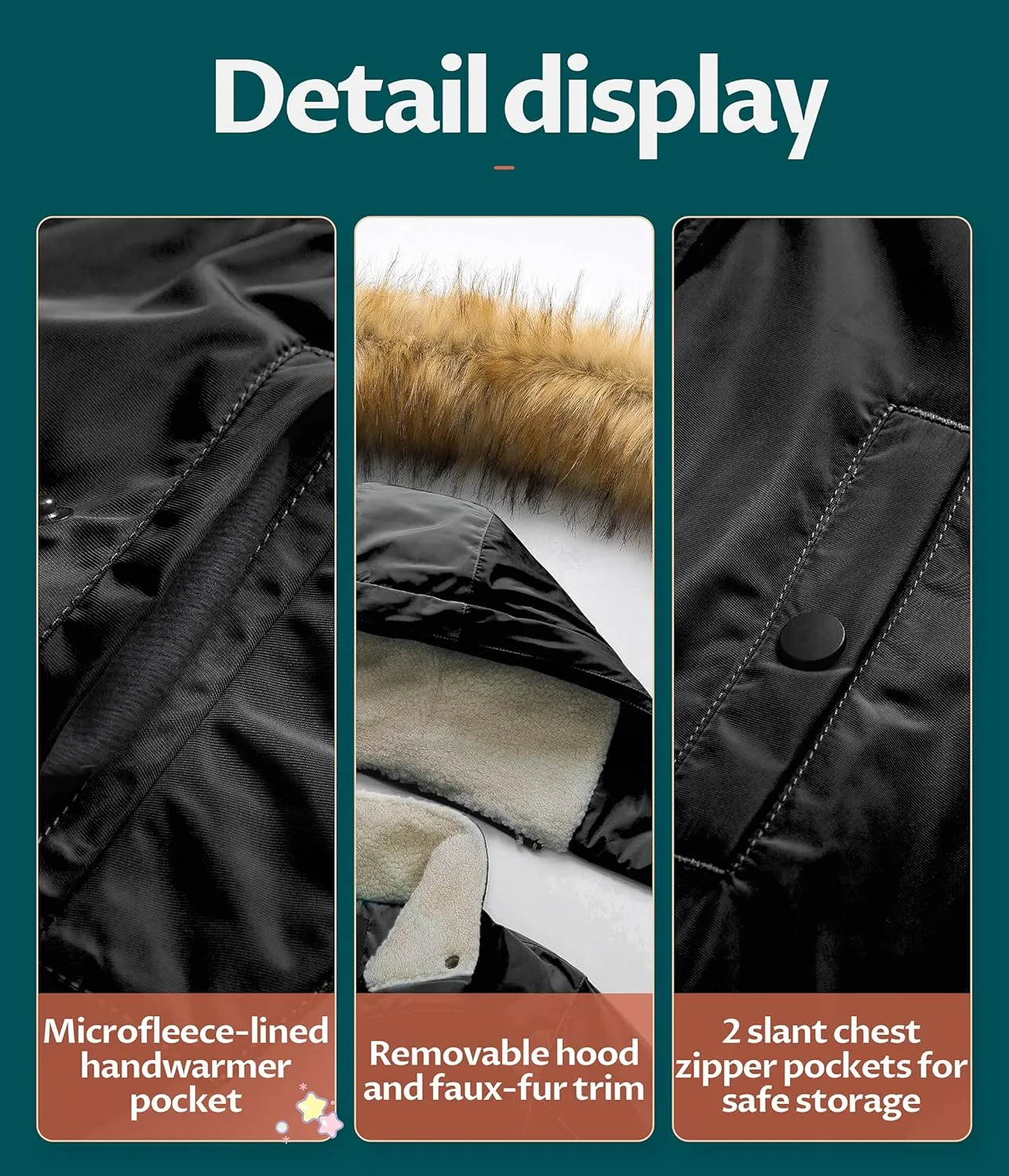 CREATMO US Girl's Long Winter Warm Parka Sherpa Trimmed Collar Puffer Ski Jacket Coat