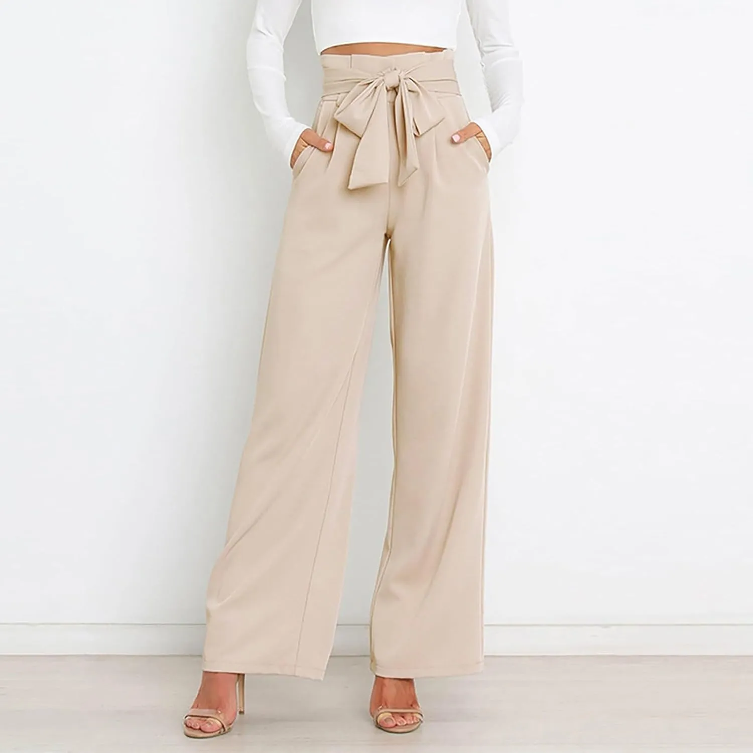 Dress Pants Women High Waisted Straight Leg Wide Leg Dress Pants Business Casual Trousers With Removable Belt Pant