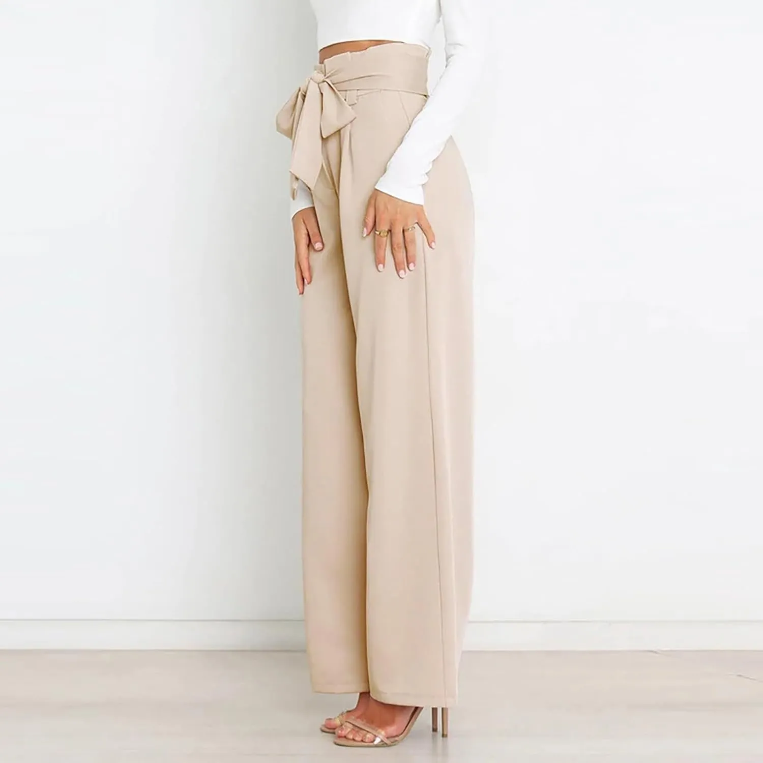 Dress Pants Women High Waisted Straight Leg Wide Leg Dress Pants Business Casual Trousers With Removable Belt Pant