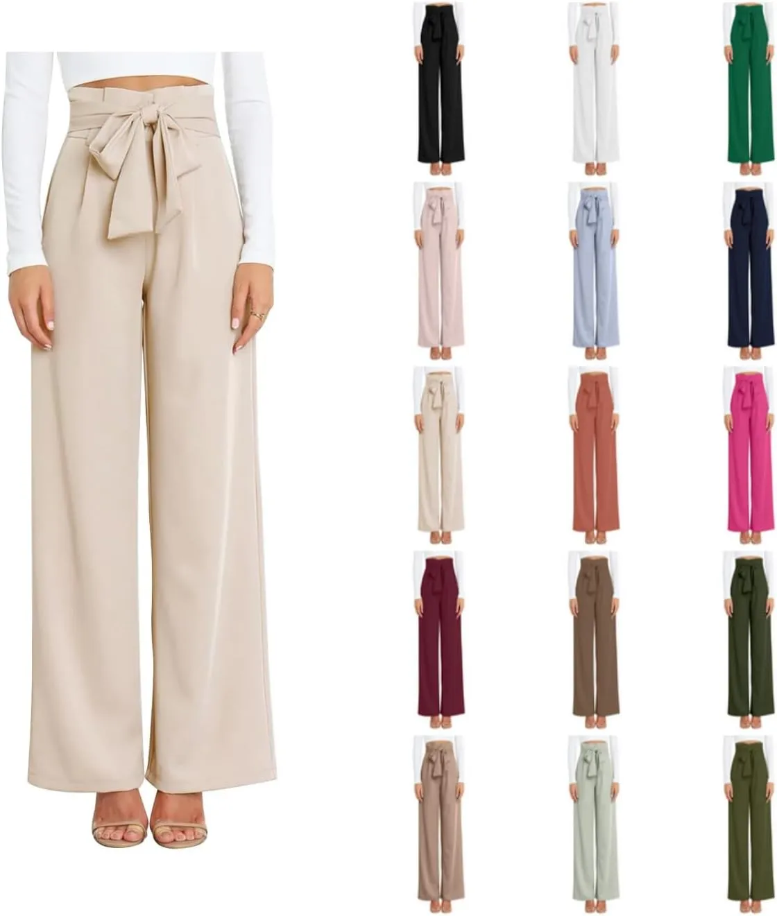 Dress Pants Women High Waisted Straight Leg Wide Leg Dress Pants Business Casual Trousers With Removable Belt Pant