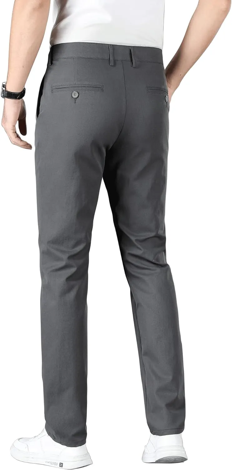 ESSYSHE Mens Slim Fit Flat Front Dress Pants Wrinkle Free Khaki Pants