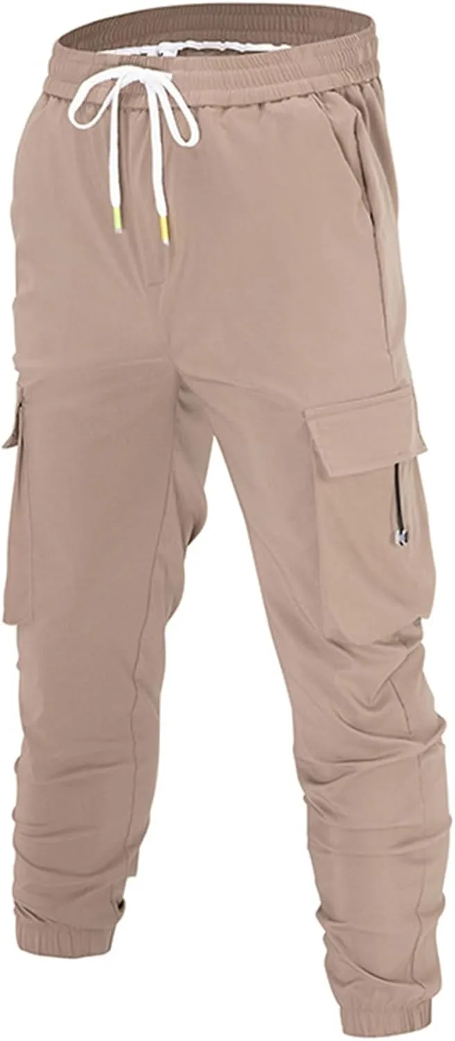 evzosrz Men's Cargo Pants Relaxed Fit Elastic Waist Drawstring Stretchy Work Casual Utility Work Joggers Trousers Pockets