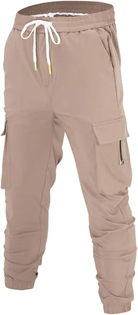 evzosrz Men's Cargo Pants Relaxed Fit Elastic Waist Drawstring Stretchy Work Casual Utility Work Joggers Trousers Pockets
