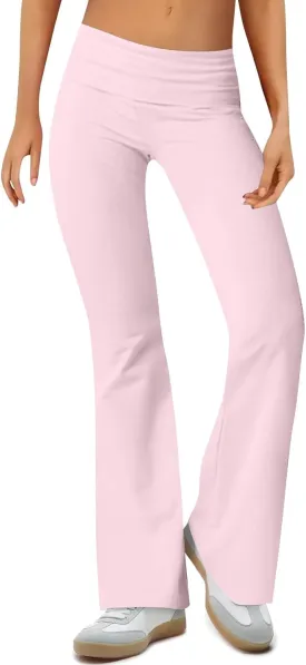 fanmpghleoo Flare Yoga Pants for Women Low Rise Foldover Flare Leggings Stretchy Fold Over Yoga Pants Gym Workout Leggings