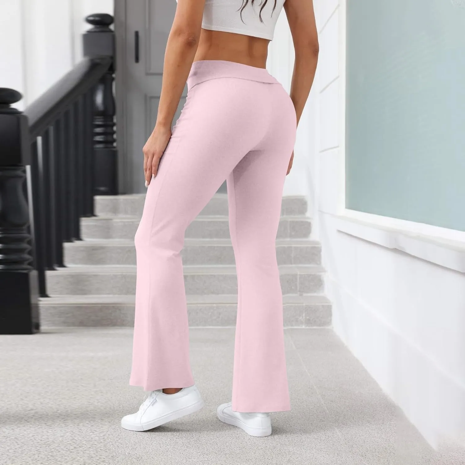 fanmpghleoo Flare Yoga Pants for Women Low Rise Foldover Flare Leggings Stretchy Fold Over Yoga Pants Gym Workout Leggings