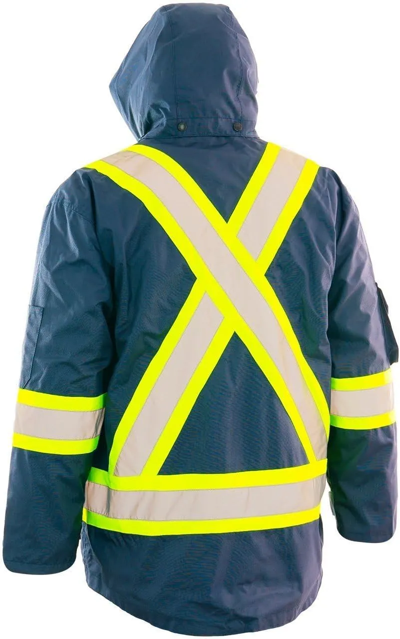 Forcefield 4-in-1 Hi-Vis Safety Parka Removable Bomber Jacket Reflective Tape Ripstop Fabric Water & Windproof Mesh-Lined