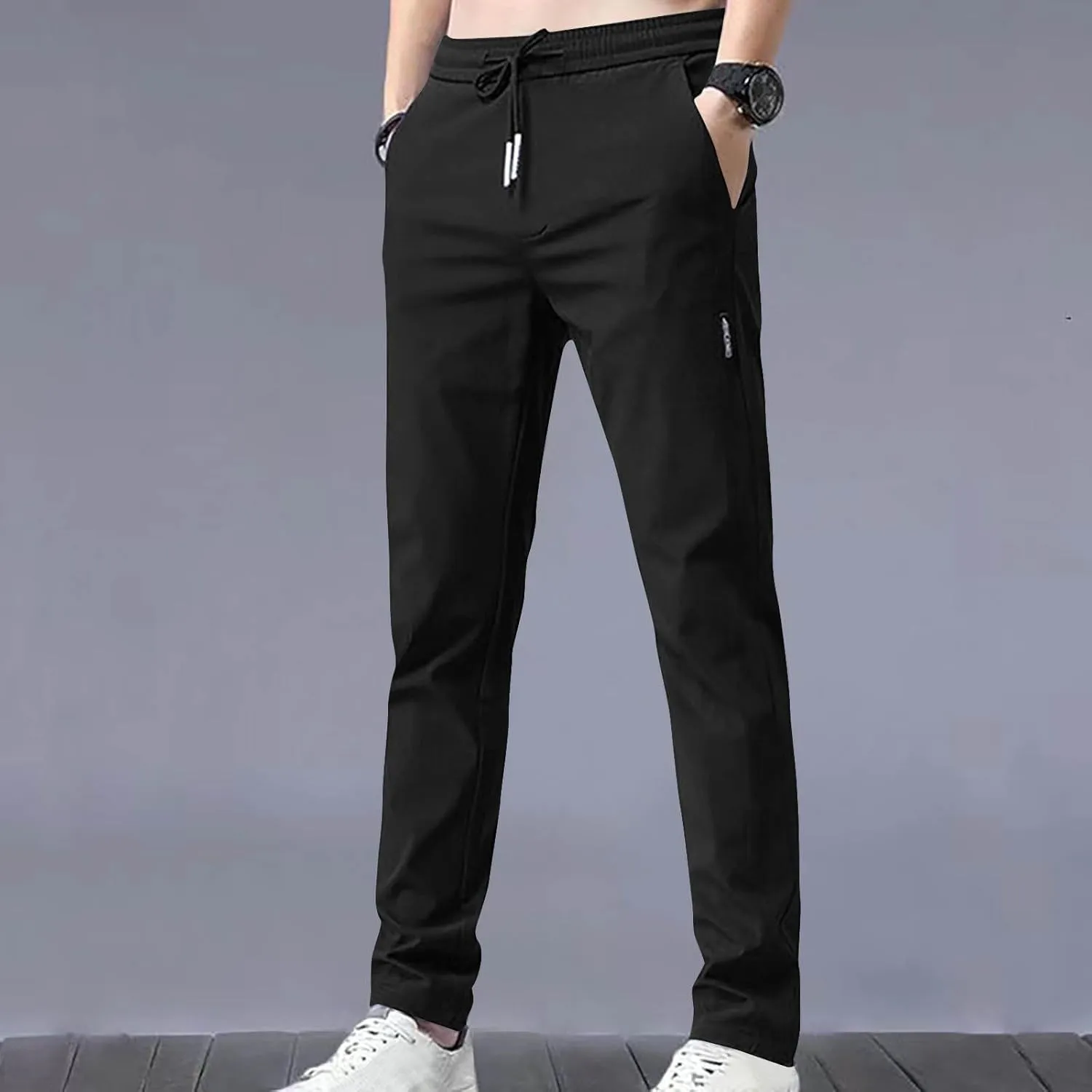 Golf Pants Men Straight Fit Fashion Running Jogger Pants Summer Cool Ice Silk Elastic Pant Waist Stretch Trousers