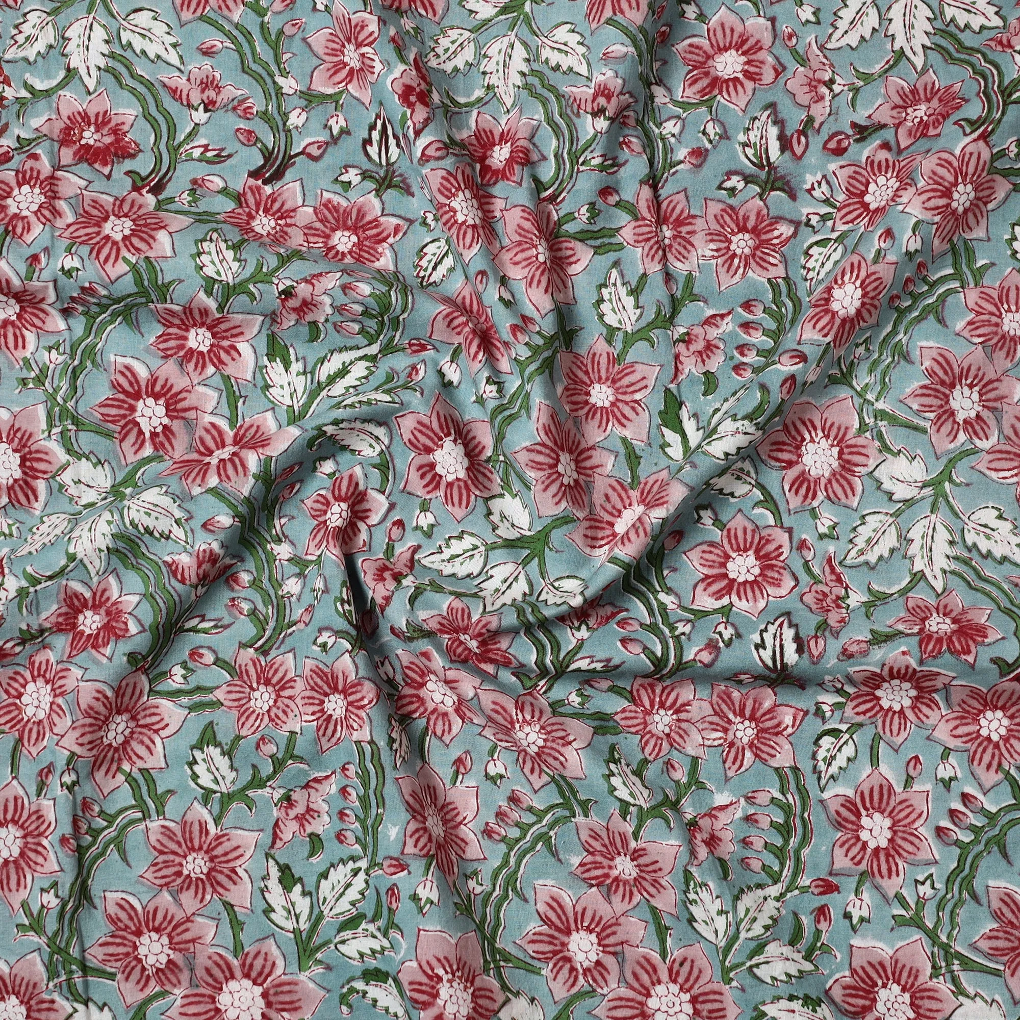 Green - Sanganeri Block Printed Cotton Precut Fabric (1 meter) 72