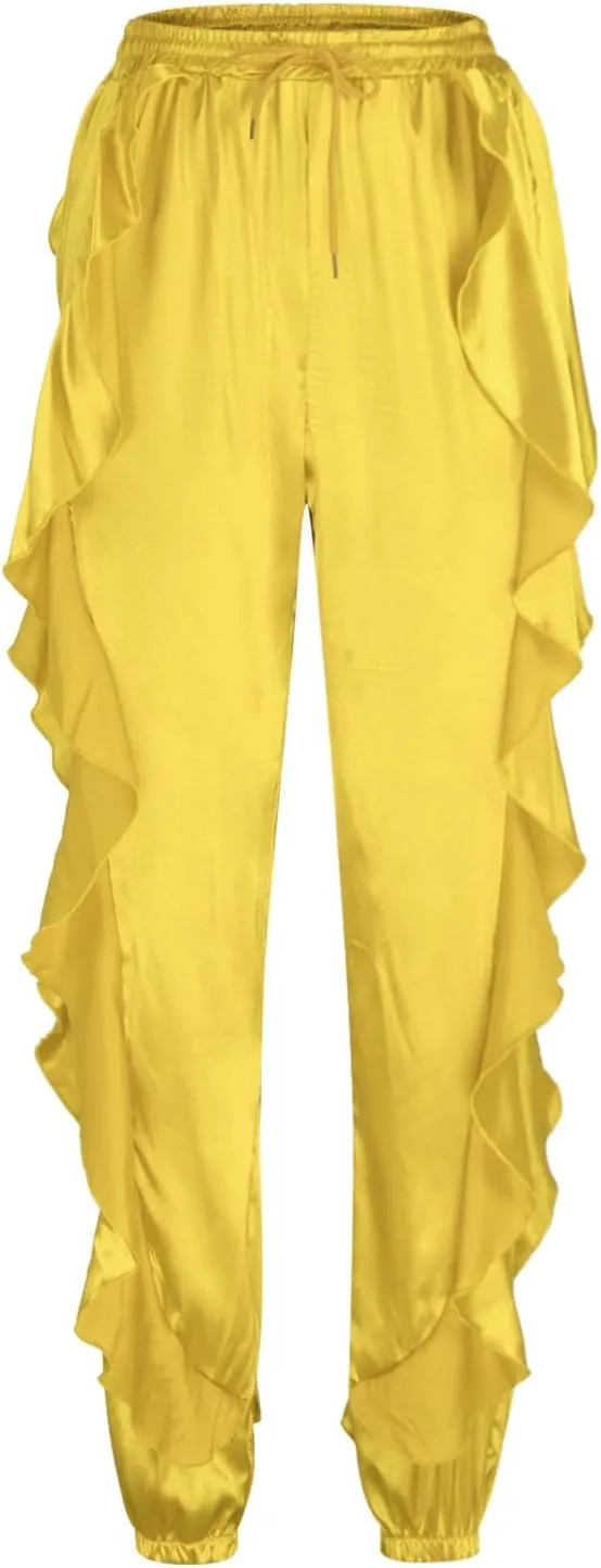 hlysgo Fringe Pants for Women Trousers Slim Fit Solid Color High Waisted Yoga Pants Sweatpants for Women Y2K Streetwear