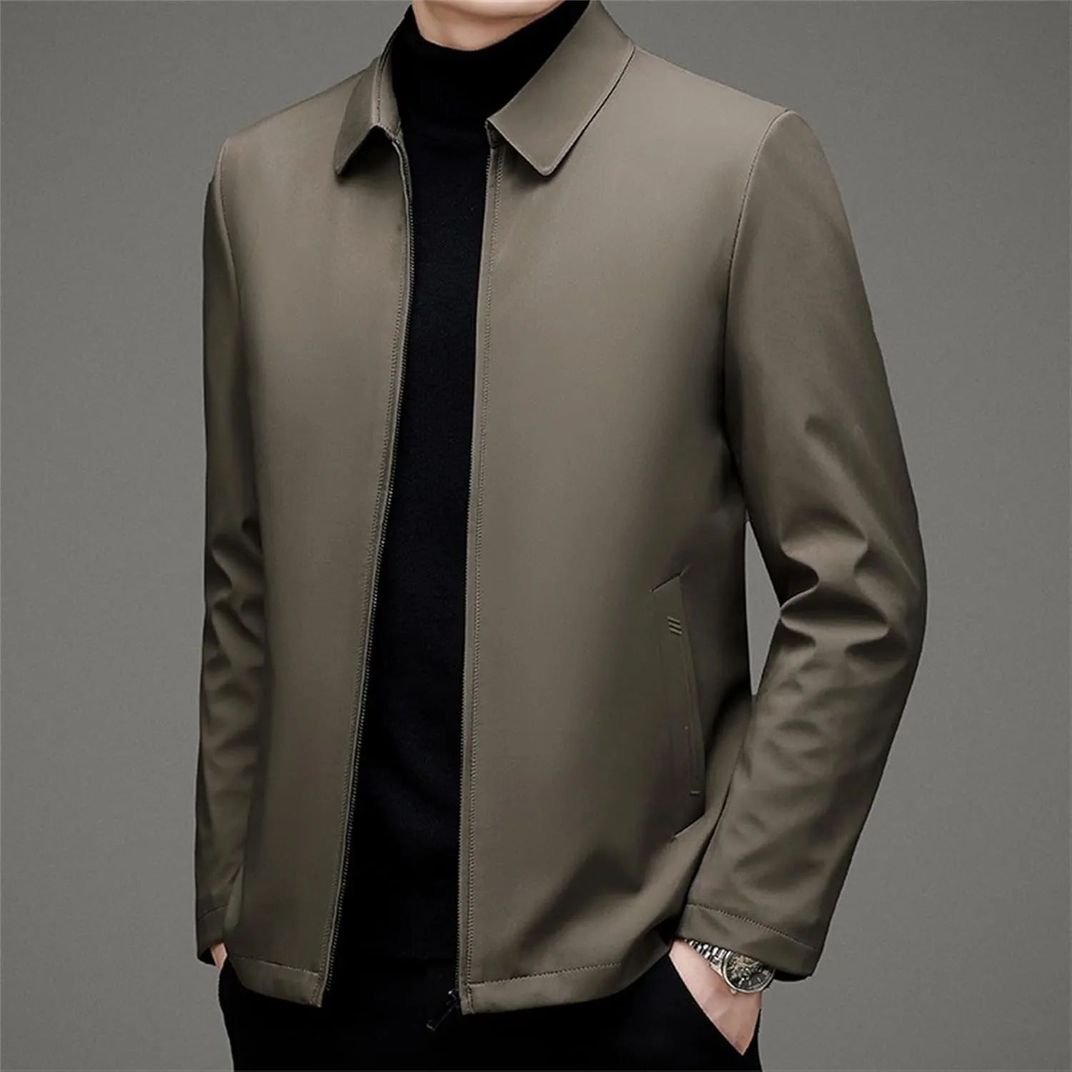 JEKE-DG Men's Lapel Thicken Winter Down Jackets Slim Fit Solid Waterproof Puffer Coats Cotton Full Zip Classic Quilted Coat