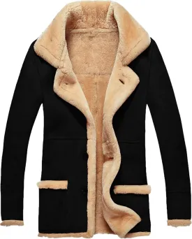 JEShifangjiusu Men'S Winter Long Sleeve Leather Coat Fleece Lined Parka Jacket Thicken Warm Fur Coat Outerwear With Pockets