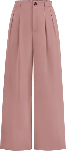 KIRUNDO Wide Leg Dress Pants for Women High Waisted Office Work Trousers Business Casual Slacks Button Flowy Palazzo Pant