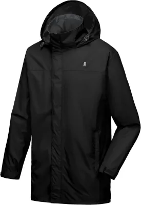 Little Donkey Andy Men's Long Waterproof Rain Jacket with Hood Lightweight Rain Shell for Hiking,Golf,Travel
