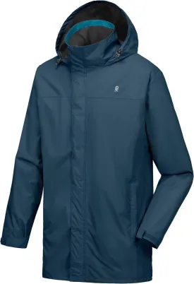 Little Donkey Andy Men's Long Waterproof Rain Jacket with Hood Lightweight Rain Shell for Hiking,Golf,Travel