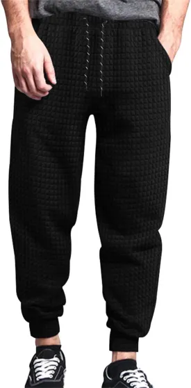 Mens Baggy Waffle Knitted Elastic Waist Drawstring Loose Comfortable Jogger Workout Athletic Lounge Trousers Pants