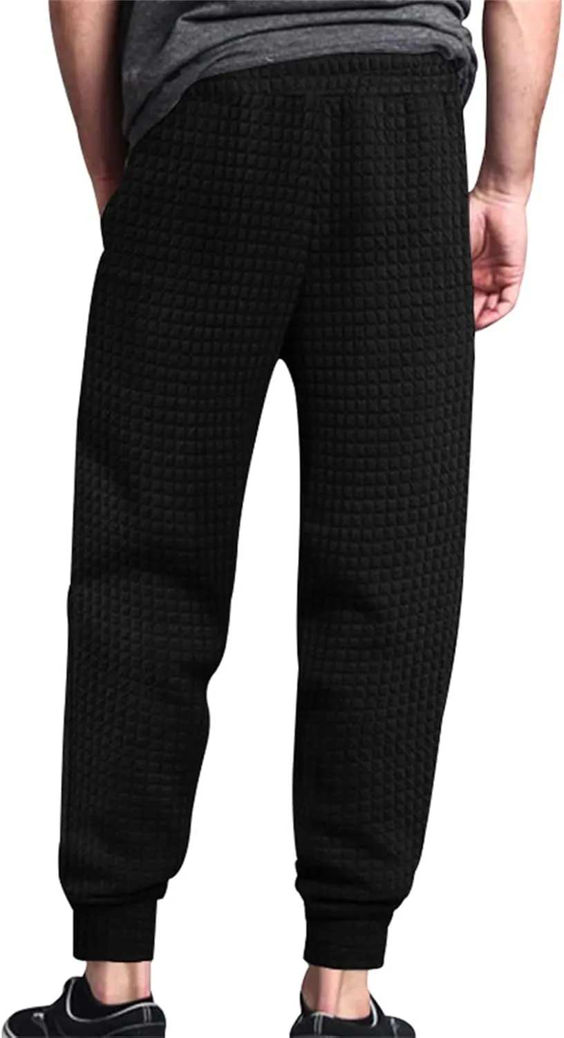 Mens Baggy Waffle Knitted Elastic Waist Drawstring Loose Comfortable Jogger Workout Athletic Lounge Trousers Pants
