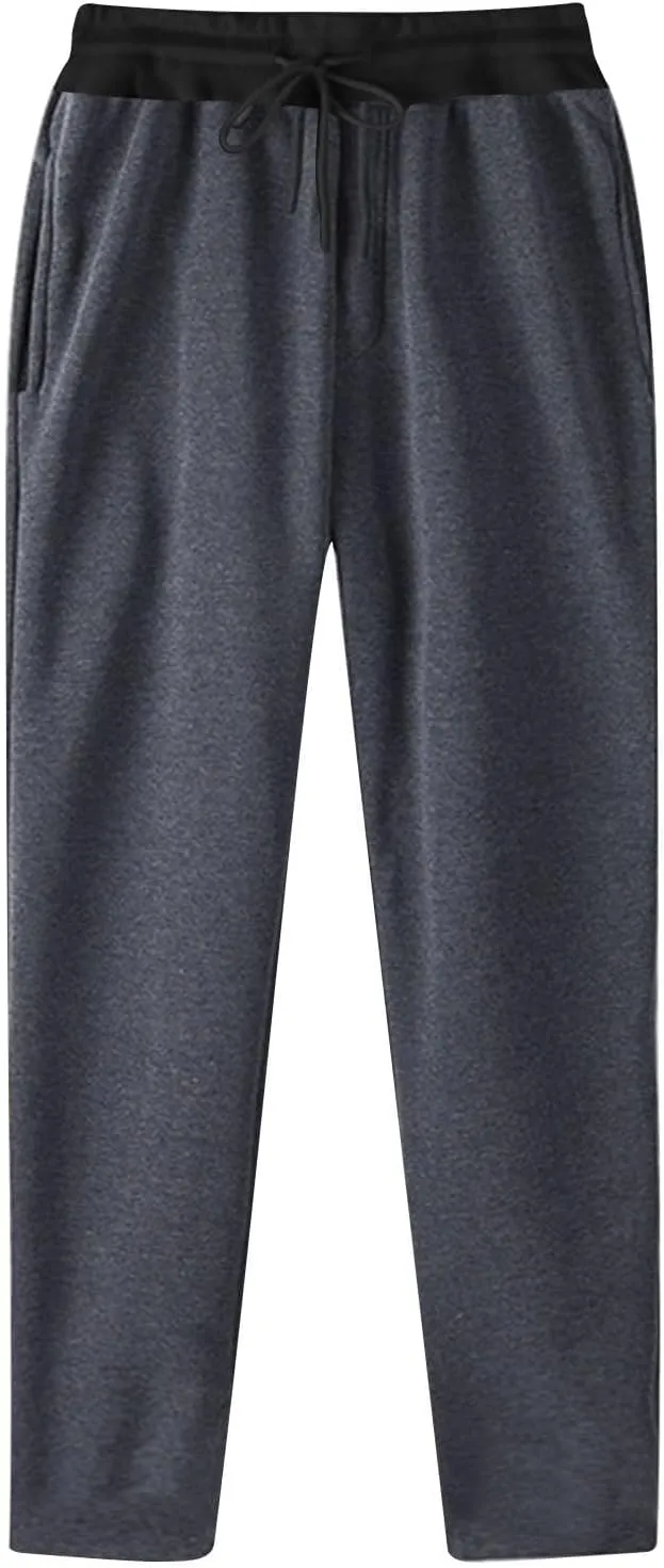Mens Casual Drawstring Elastic Waist Fleece Baggy Loose Gym Athletic Running Straight Workout Jogger Trousers Pants