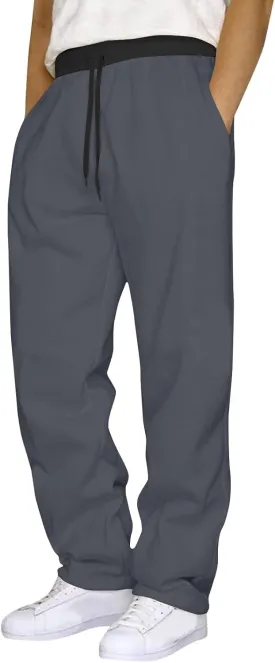 Mens Casual Drawstring Elastic Waist Fleece Baggy Loose Gym Athletic Running Straight Workout Jogger Trousers Pants