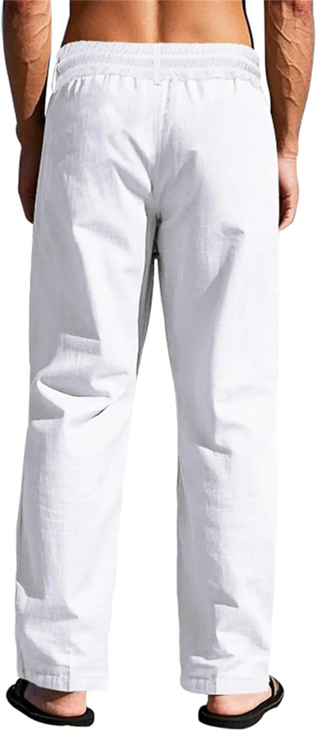Mens Loose Fit Wide Leg Drawstring Baggy Yoga Beach Lightweight Work Office Athletic Workout Straight Trousers Pants