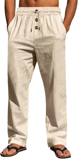Mens Loose Fit Wide Leg Drawstring Baggy Yoga Beach Lightweight Work Office Athletic Workout Straight Trousers Pants