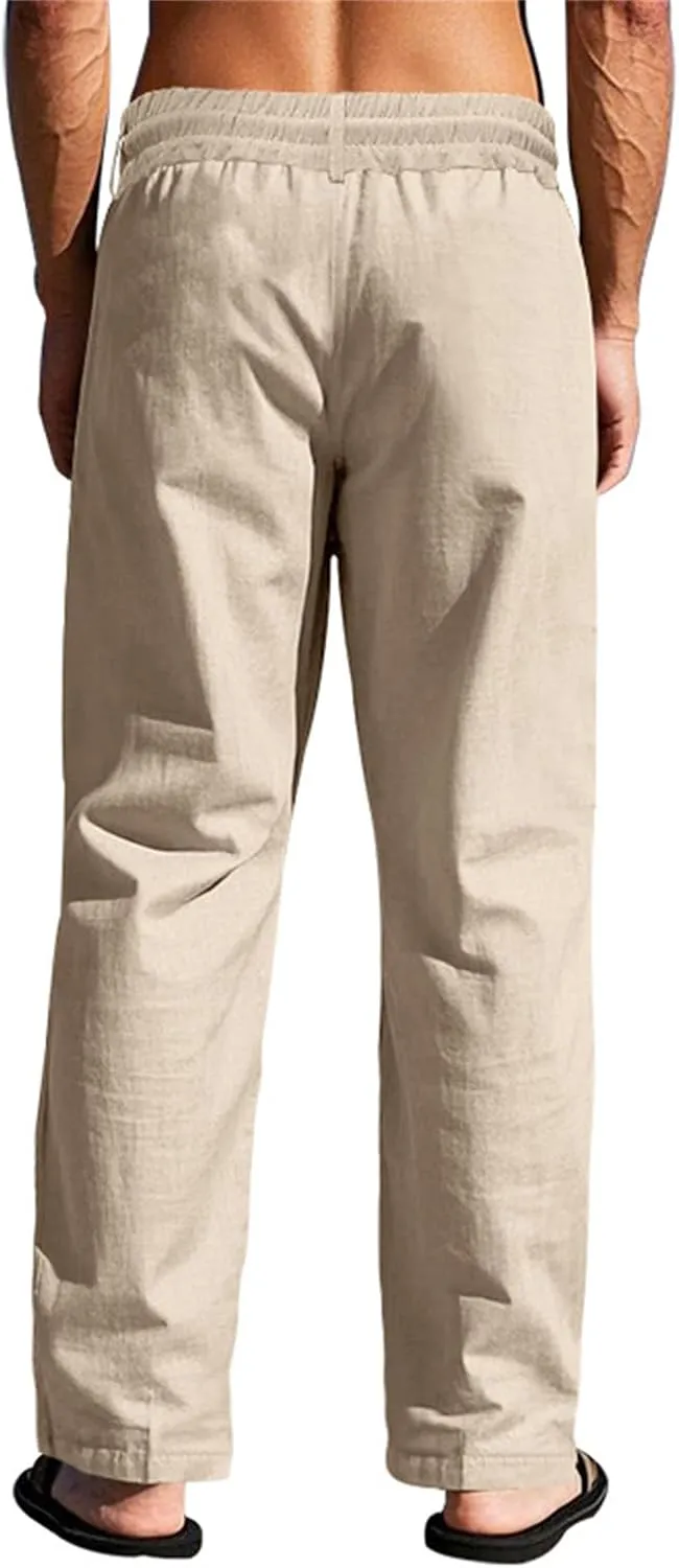 Mens Loose Fit Wide Leg Drawstring Baggy Yoga Beach Lightweight Work Office Athletic Workout Straight Trousers Pants