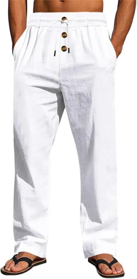 Mens Loose Fit Wide Leg Drawstring Baggy Yoga Beach Lightweight Work Office Athletic Workout Straight Trousers Pants