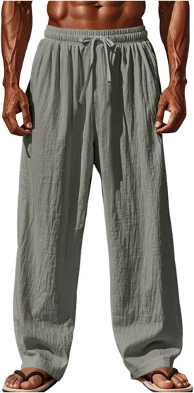 Mens Straight Loose Baggy Lightweight Lace Up Elastic Casual Yoga Sweatpants Travel Lounge Beach Trousers Pants