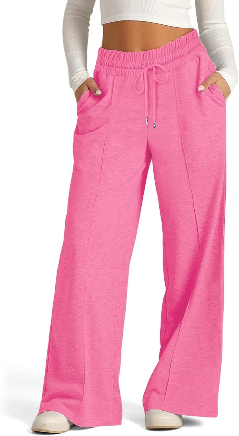 Oversized Wide Leg Sweatpants Women Elastic Drawstring Straight Leg Sweatpants Low Waisted Baggy Lounge Pants Pocket