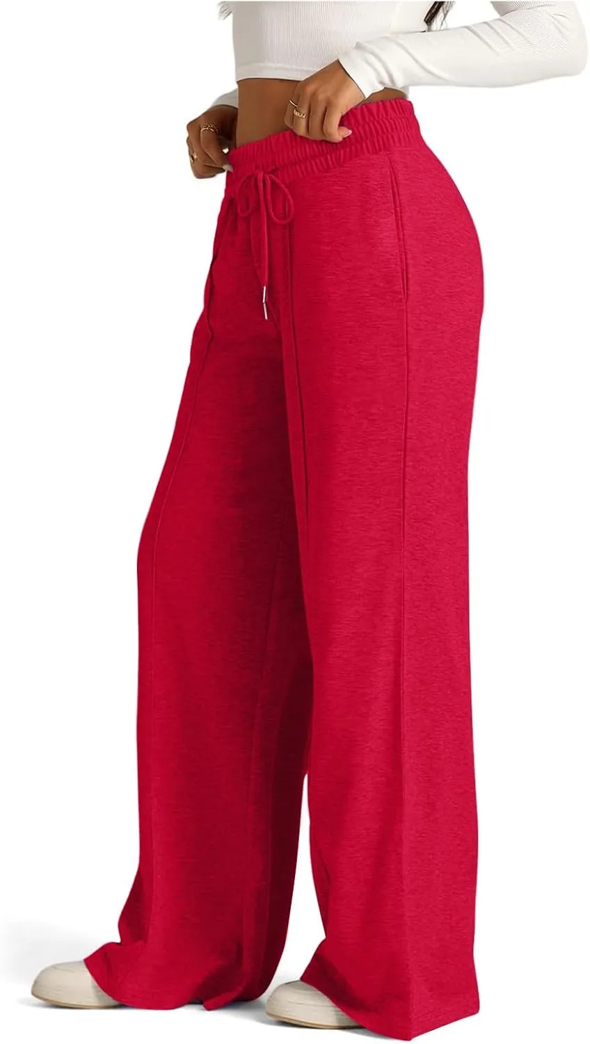 Oversized Wide Leg Sweatpants Women Elastic Drawstring Straight Leg Sweatpants Low Waisted Baggy Lounge Pants Pocket