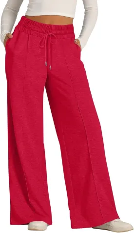 Oversized Wide Leg Sweatpants Women Elastic Drawstring Straight Leg Sweatpants Low Waisted Baggy Lounge Pants Pocket