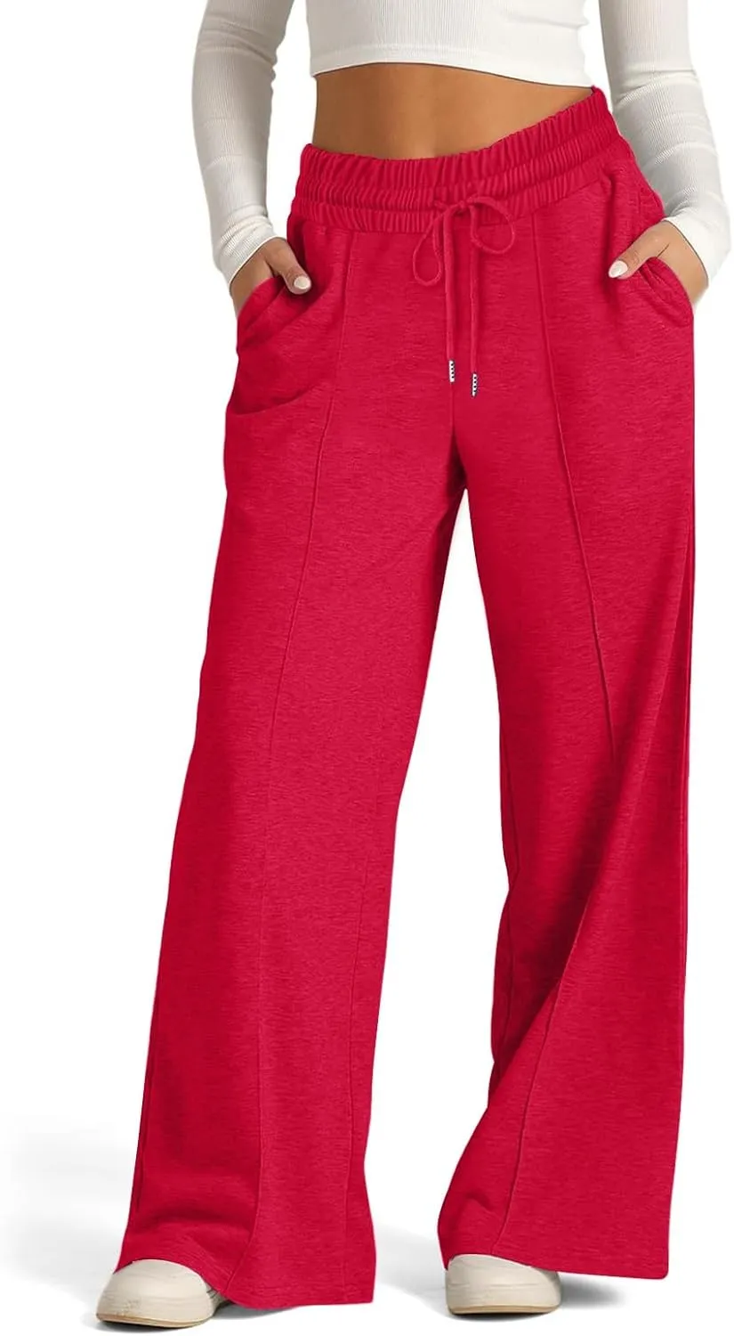 Oversized Wide Leg Sweatpants Women Elastic Drawstring Straight Leg Sweatpants Low Waisted Baggy Lounge Pants Pocket
