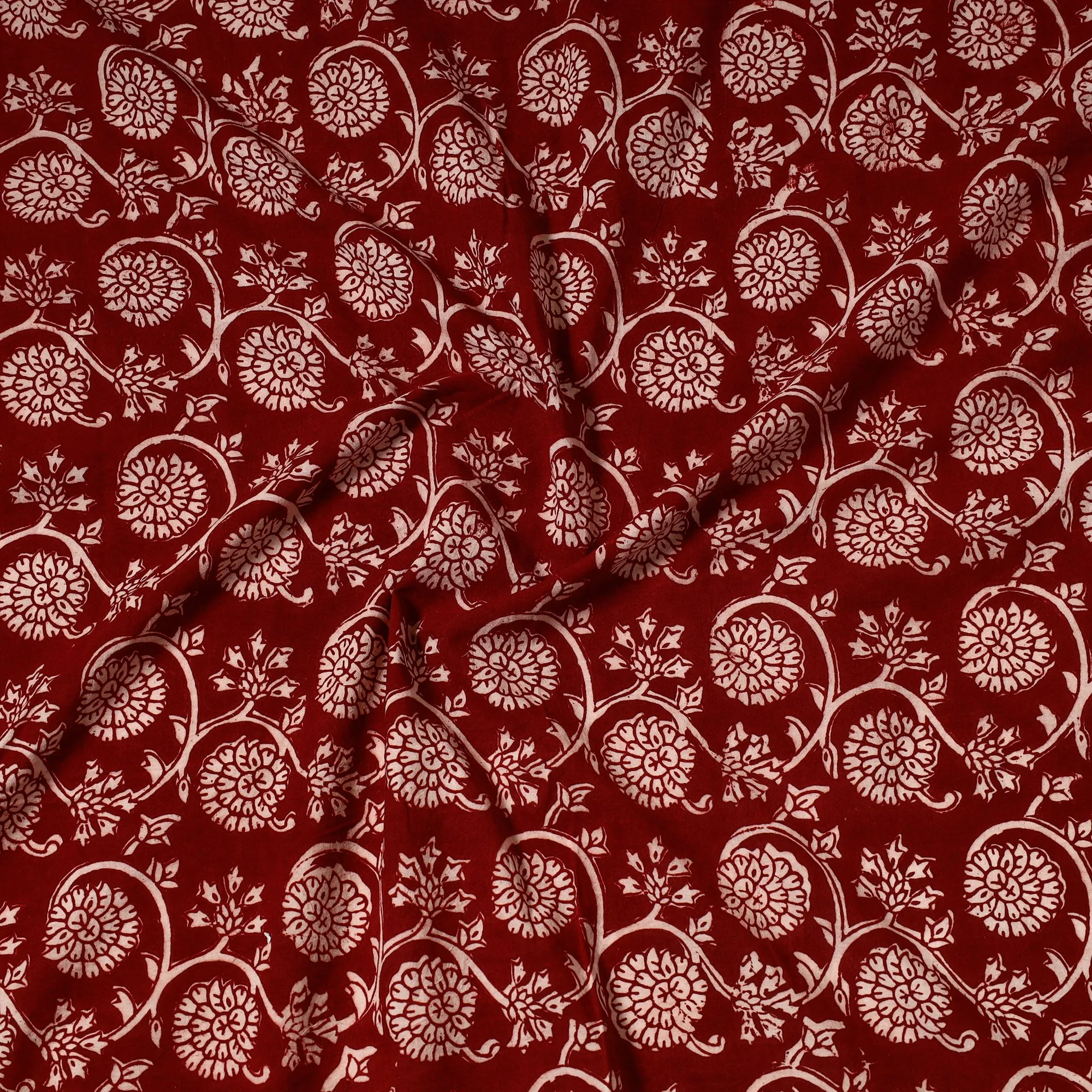 Red - Bagh Block Printed Cotton Precut Fabric 10
