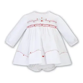 Sarah Louise - Hand smocked white dress with red hand smocking