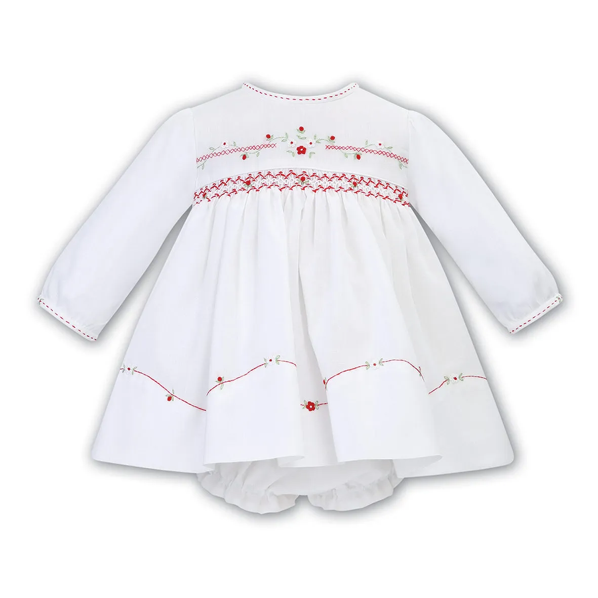 Sarah Louise - Hand smocked white dress with red hand smocking