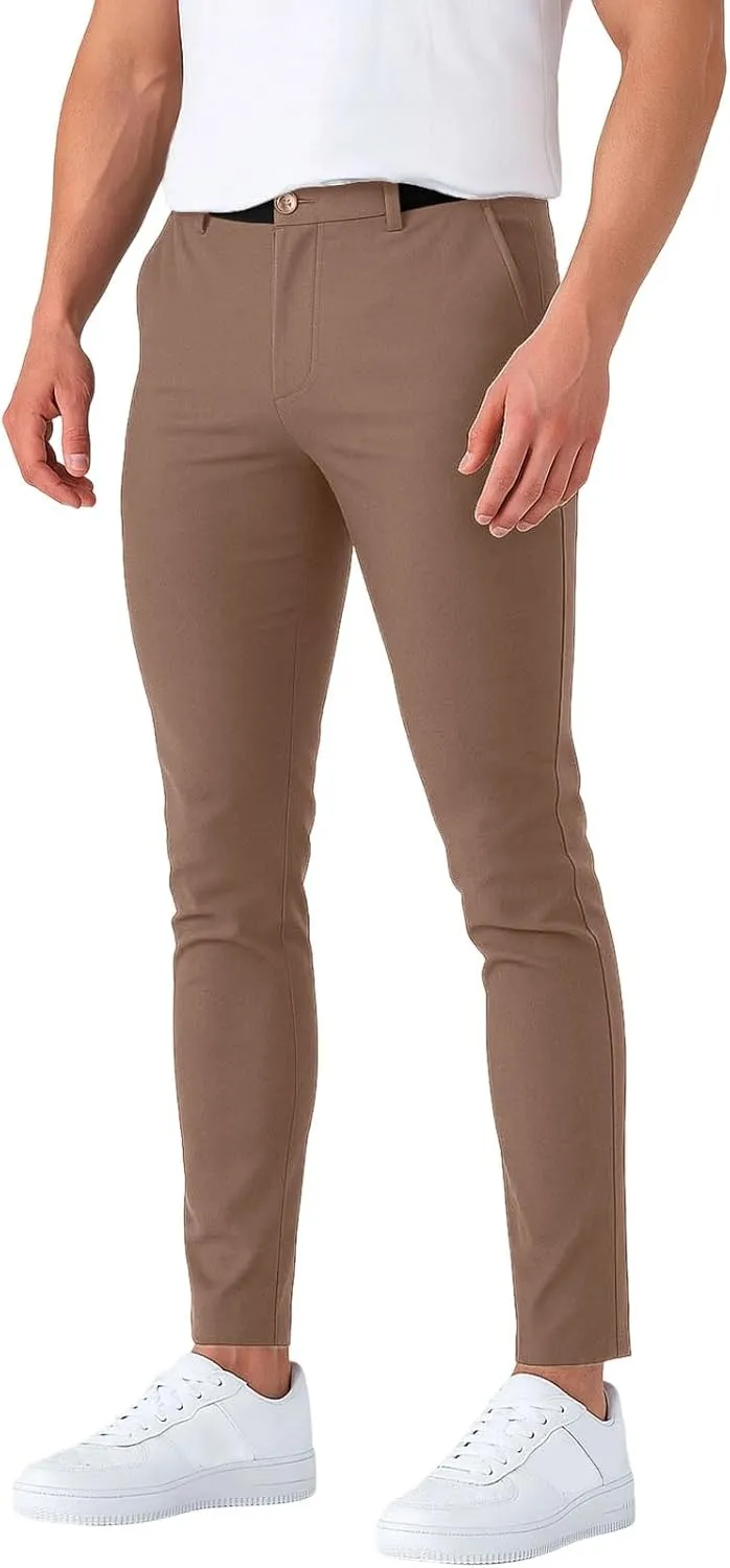 Slim Fit Dress Pants for Men Stretchy Straight Fit Work Pants Mencomfy Tapered Pencil Golf Jogger Pants with Pockets