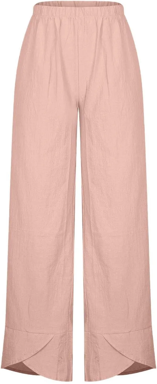 Tulip Hem Capri Pants for Women Wide Leg Cotton Linen Pants Summer Flowy Capris Casual Cropped Trousers with Pockets