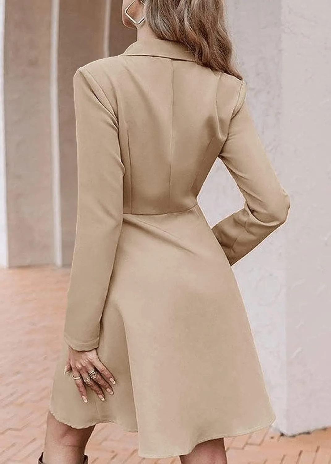 utcoco Women's 2024 Double Breasted Trench Coat Lapel Notch Long Sleeve A-Line Ruffle Pea Coats