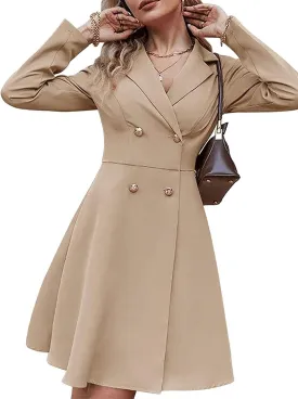 utcoco Women's 2024 Double Breasted Trench Coat Lapel Notch Long Sleeve A-Line Ruffle Pea Coats