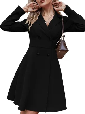 utcoco Women's 2024 Double Breasted Trench Coat Lapel Notch Long Sleeve A-Line Ruffle Pea Coats